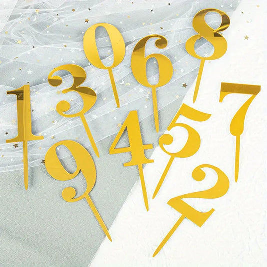 Acrylic 10PC Number Topper 0-9 Gold