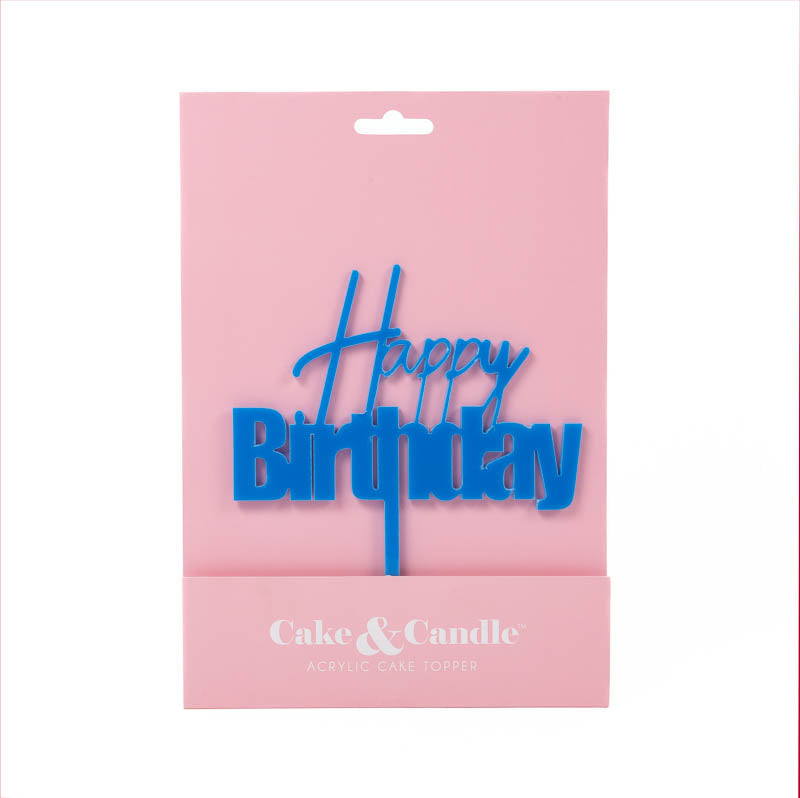 Cake & Candle Acrylic Cake Topper - Fun Happy Birthday Blue.