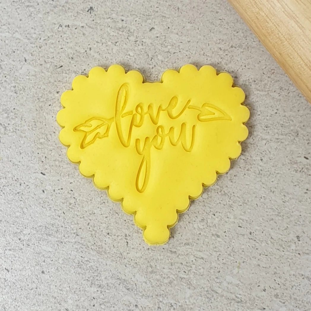 Custom Cookie Cutters - Love You Embosser with Scalloped Heart Cutter Set.