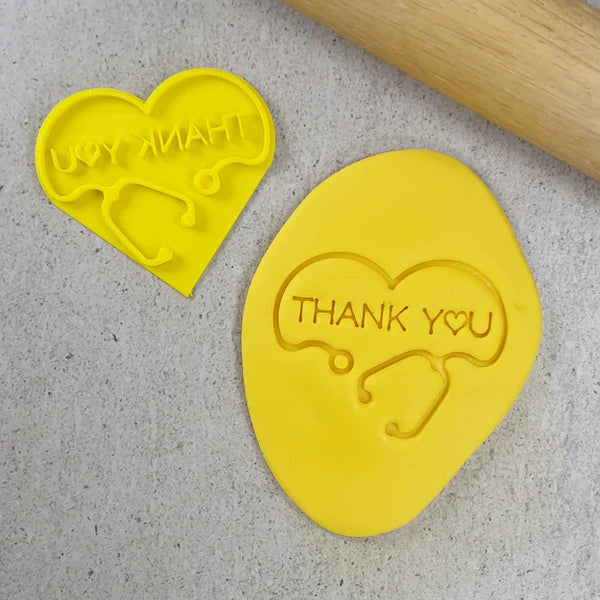 Custom Cookie Cutters Embosser - Stethoscope Thank You (Heart).