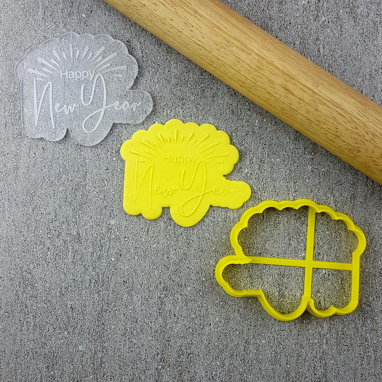 Custom Cookie Cutters Happy New Year Debosser and Cutter Set.