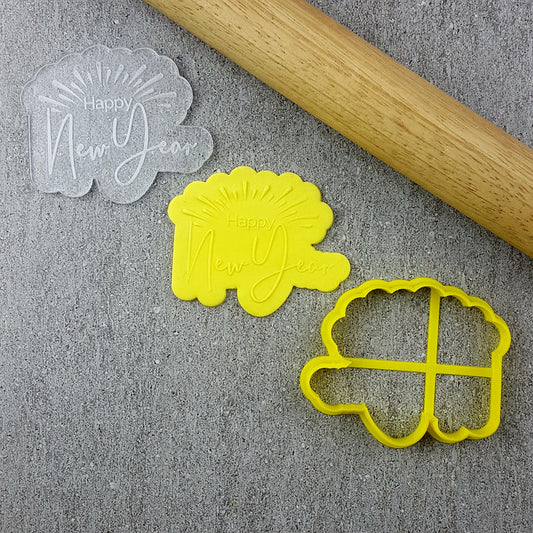 Custom Cookie Cutters Happy New Year Debosser and Cutter Set.