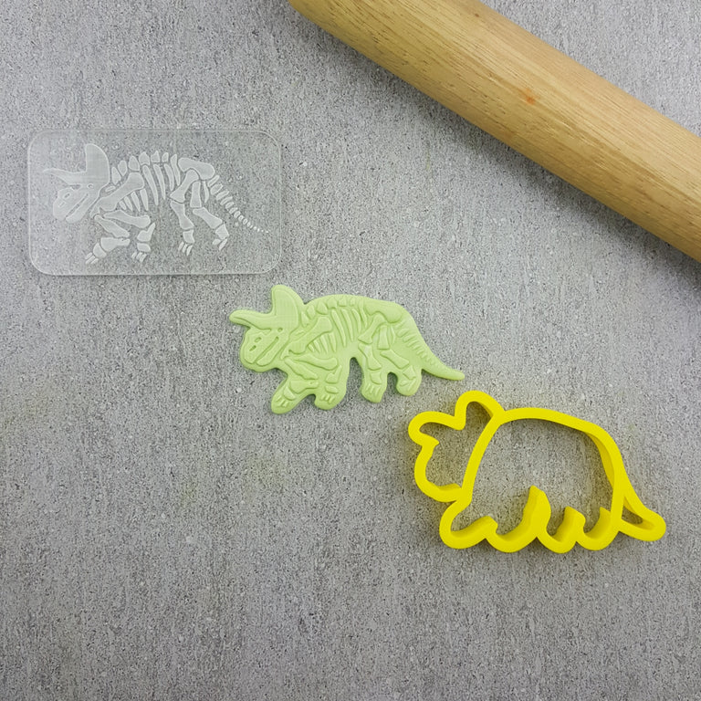 Custom Cookie Cutters - Triceratops Fossil Bones Debosser & Cutter Set.