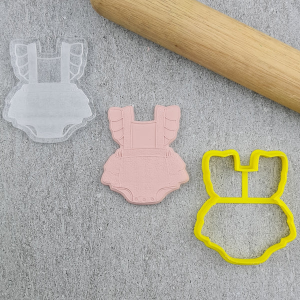 Custom Cookie Cutter - Baby Frilly Romper Cutter and Debosser Set.