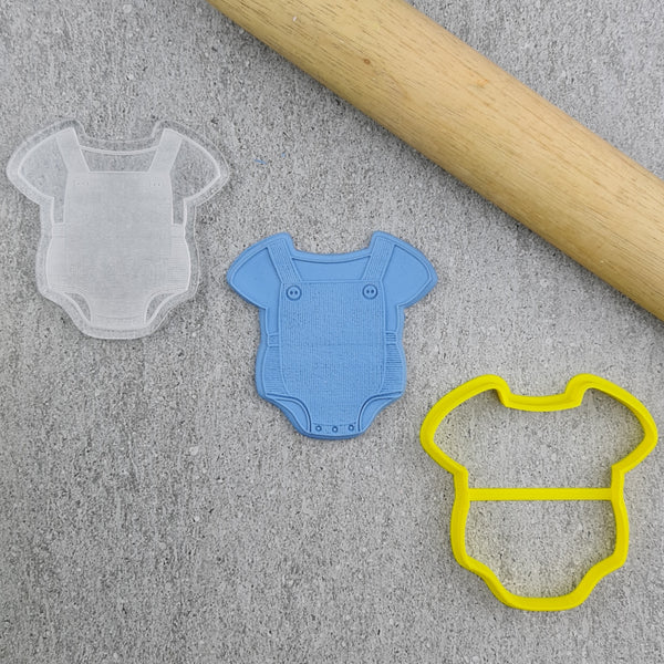 Custom Cookie Cutter - Baby Overalls Romper Cutter and Debosser Set.