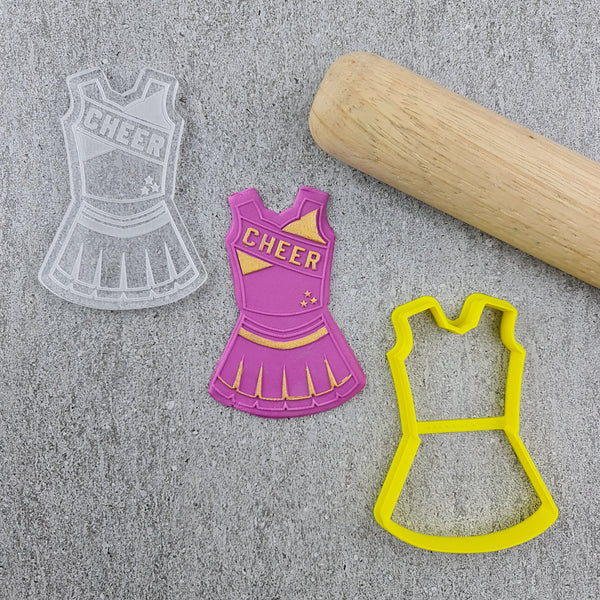 Custom Cookie Cutters Cutter and Debosser Set - Cheer Outfit.
