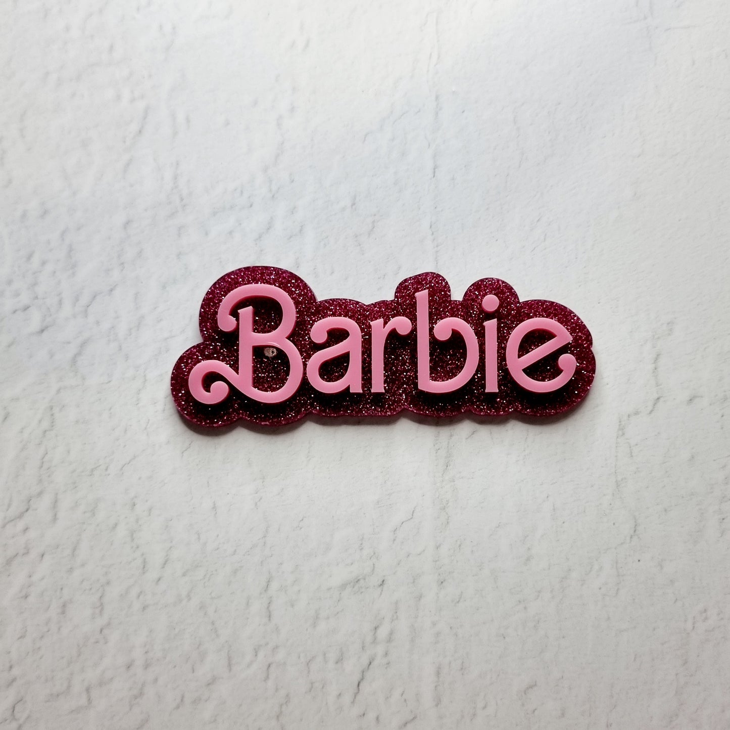 Acrylic Barbie Logo Word Fropper - Candy Pink and Glitter Bright Pink.