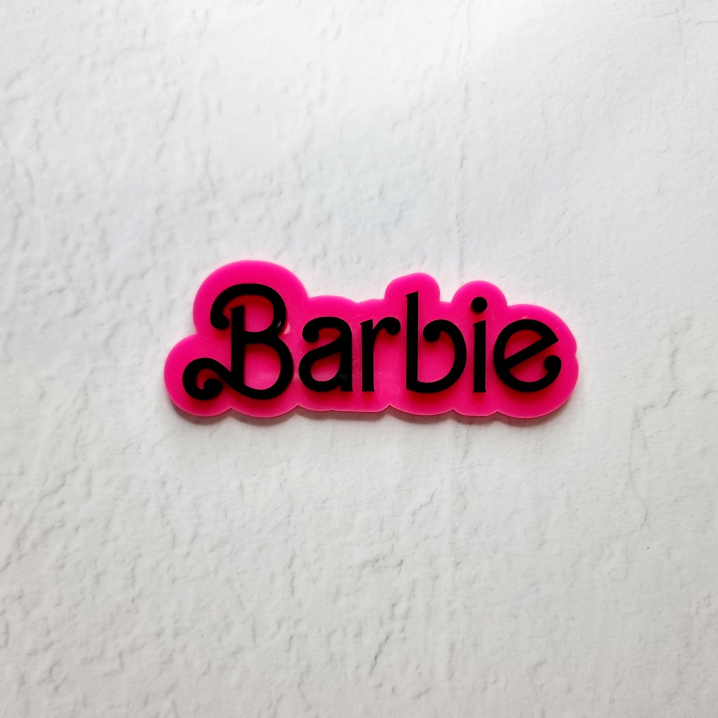 Acrylic Barbie Logo Word Fropper - Hot Pink and Black.