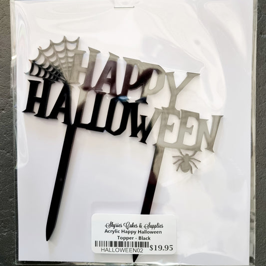 Acrylic Happy Halloween Topper - Black.