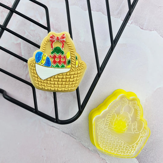 Custom Cookie Cutter - Mini Easter Basket Debosser & Cutter Set.