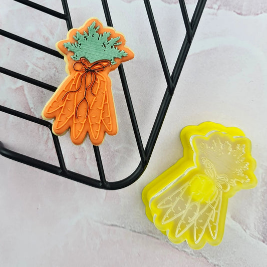 Custom Cookie Cutter - Mini Carrot Bunch Debosser & Cutter Set.