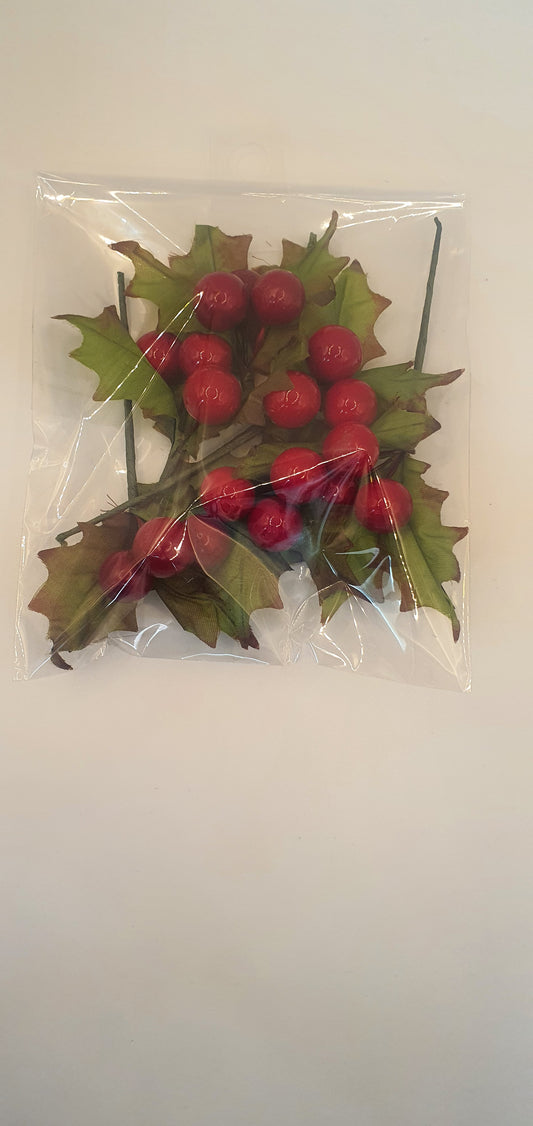 Berry & Holly Leaf Toppers Artificial