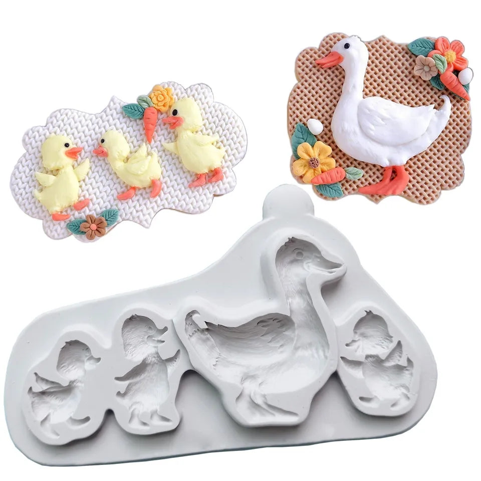 Silicone Mould - Mother Duck & Ducklings/ Goose Silicone Mould - S293