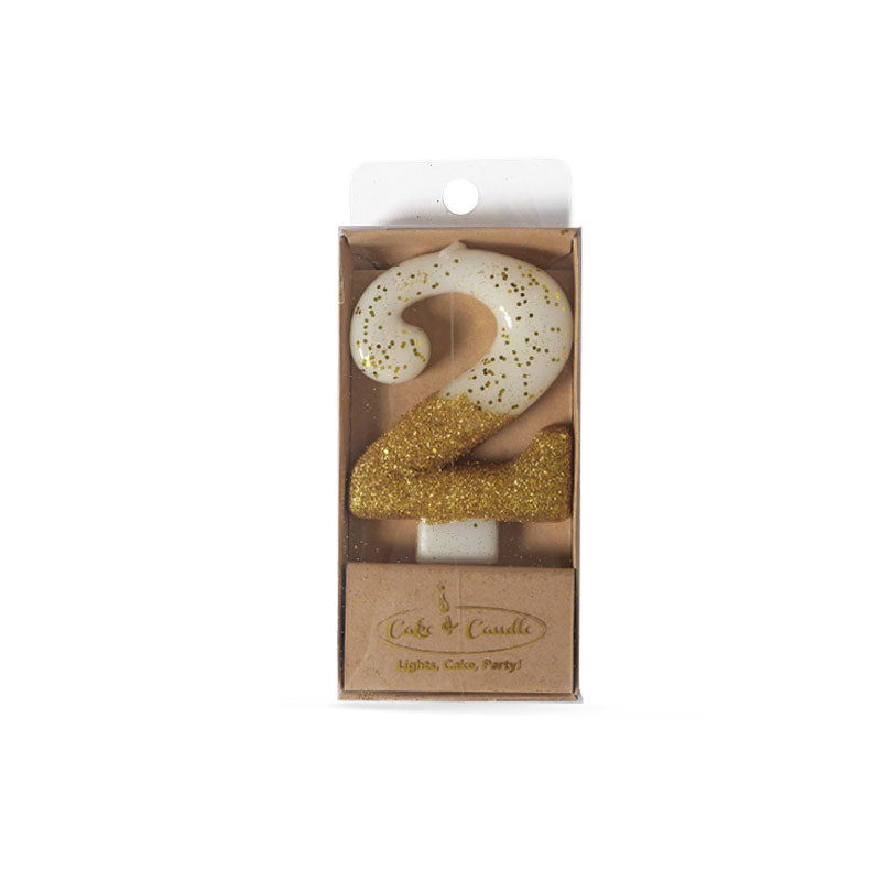 Gold Glitter Dipped Candle - Number 2