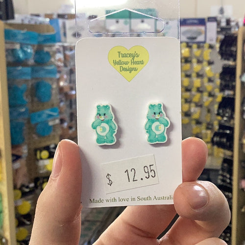 Tracey's Yellow Heart Designs - Teal/Blue Care Bear Earring