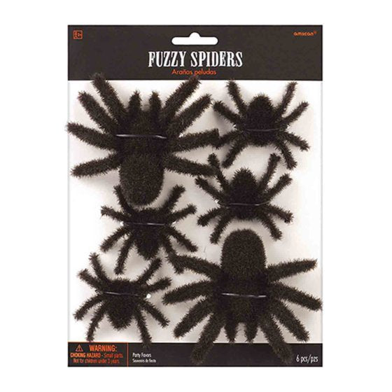 Fuzzy Hairy Spiders 6pc