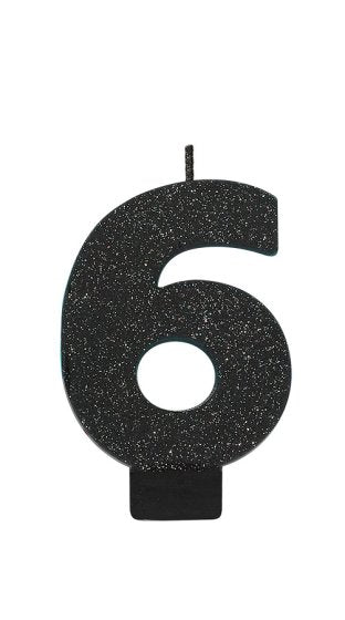 Candle Numeral Glitter Black - Assorted Numbers