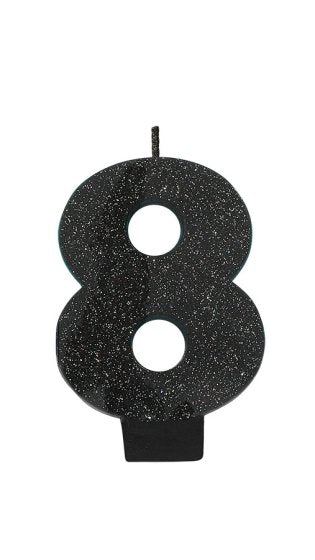 Candle Numeral Glitter Black - Assorted Numbers
