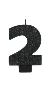 Candle Numeral Glitter Black - Assorted Numbers
