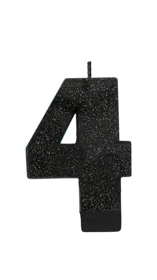 Candle Numeral Glitter Black - Assorted Numbers