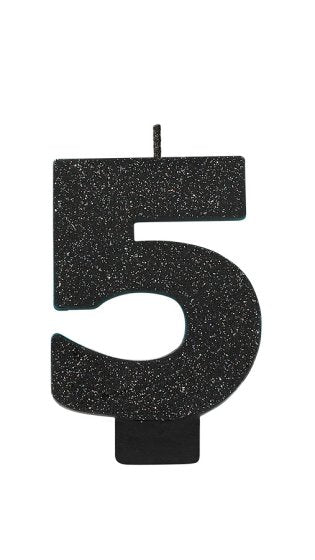 Candle Numeral Glitter Black - Assorted Numbers