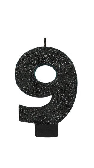 Candle Numeral Glitter Black - Assorted Numbers