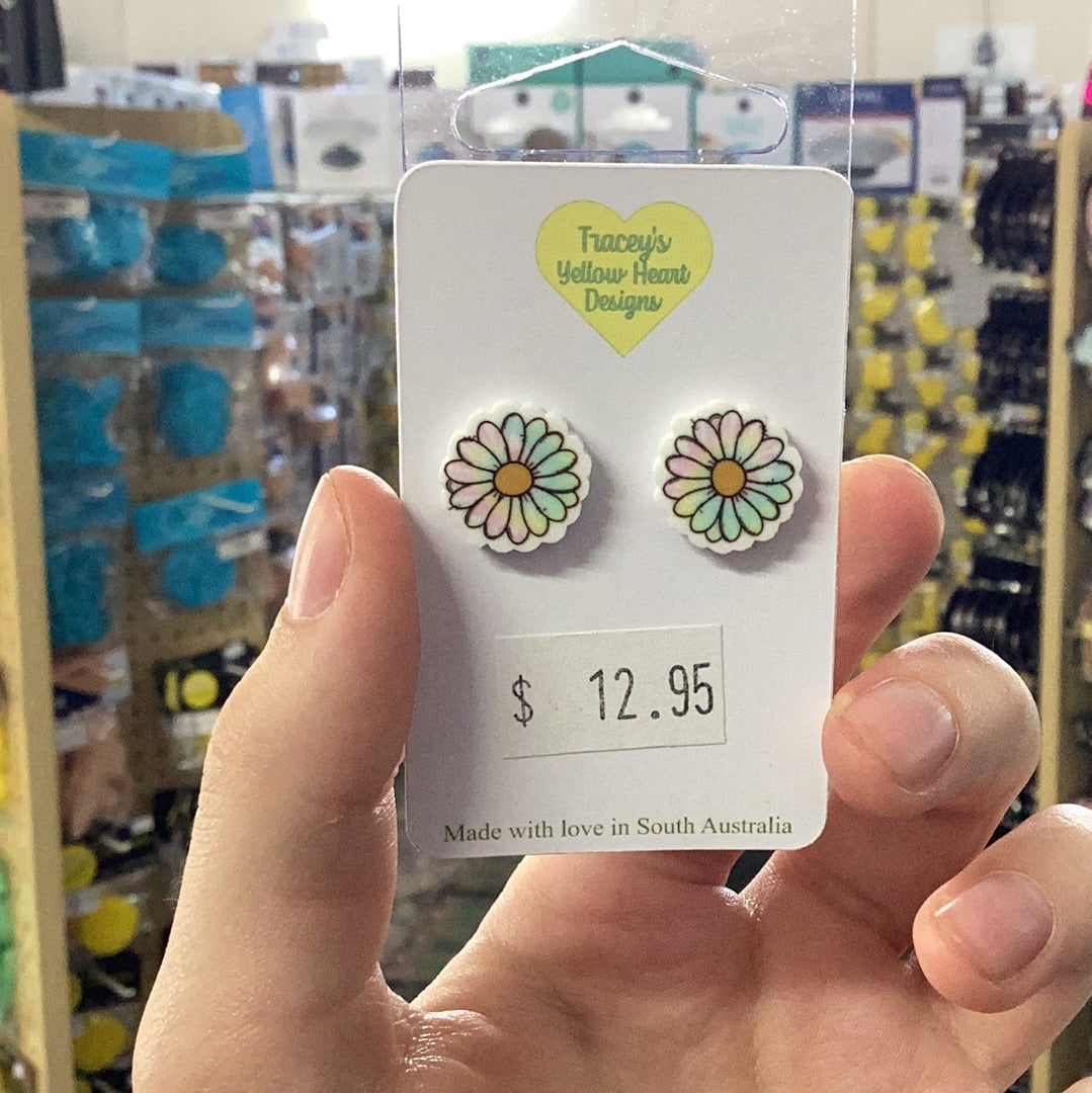 Tracey's Yellow Heart Designs - Medium Rainbow Daisy Earring