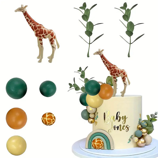 8pcs - Giraffe Figurine/Coloured Balls/Branch