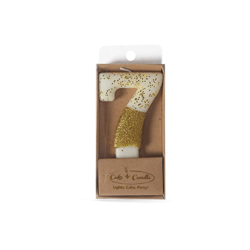 Gold Glitter Dipped Candle - Number 7
