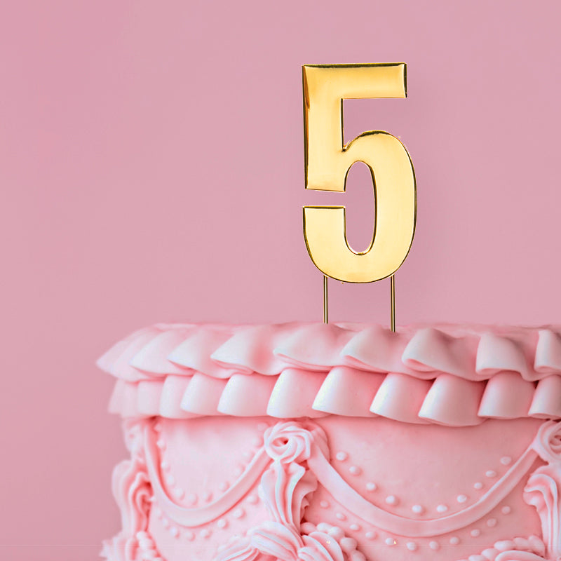 Metal Gold Number Cake Topper Bold - 5
