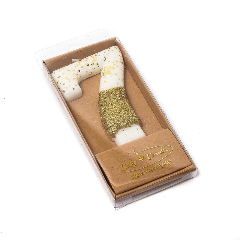 Gold Glitter Dipped Candle - Number 7