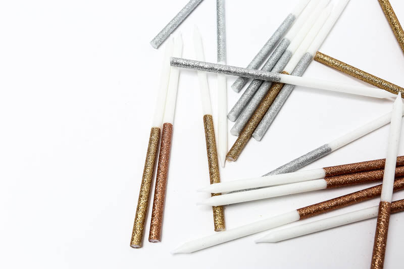Cake & Candle Silver Glitter Dipped Cake Candles (Pack of 12).