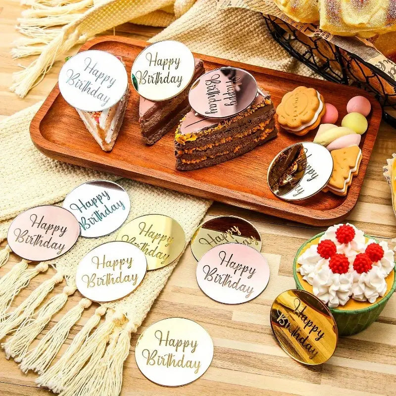 Happy Birthday Acrylic Round Plaque - Swirl Font - Asstd Colours