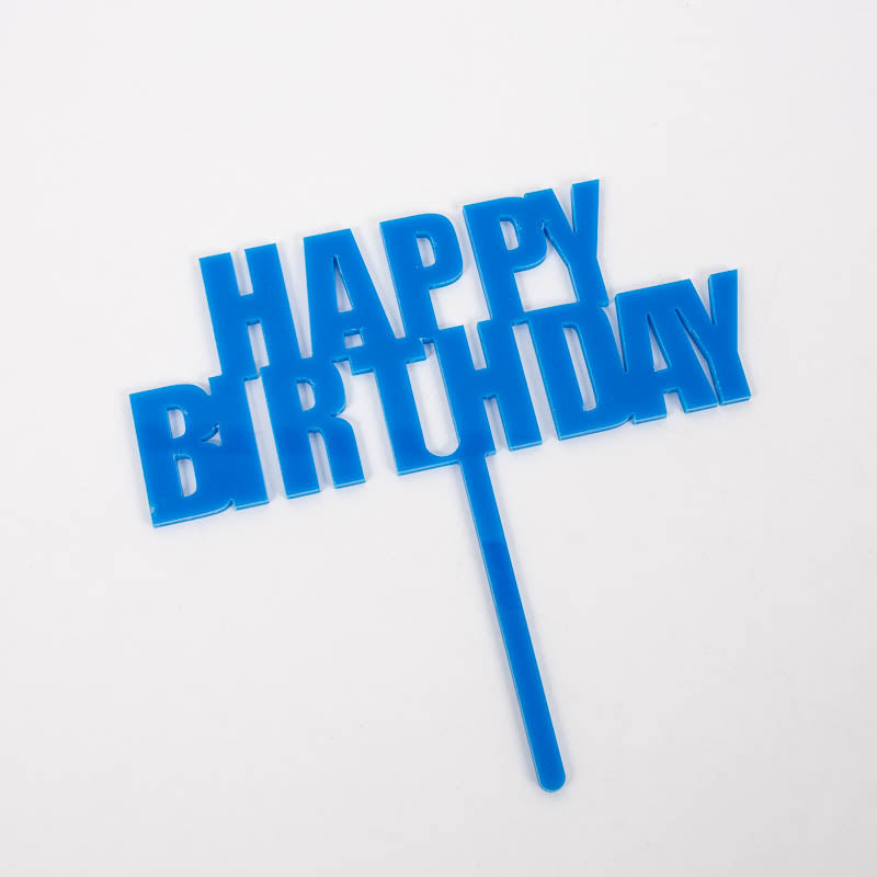 Cake & Candle Acrylic Cake Topper - Happy Birthday Blue Bold.