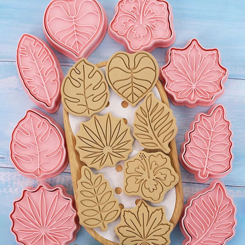 V1 - Assorted Leaves Cookie Cutter and Stamp - 8 Piece Set.