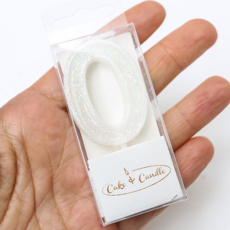 Mini Glitter Candle White - Number 6