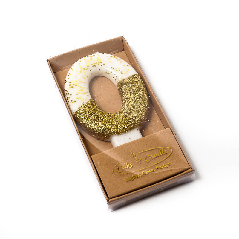 Gold Glitter Dipped Candle - Number 0