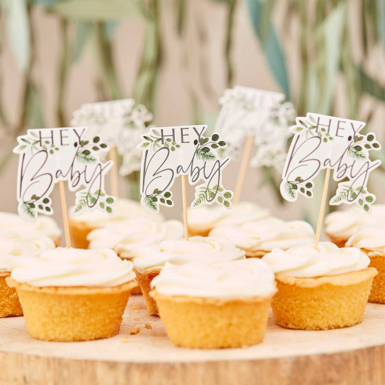 Botanical Baby Hey Baby Cupcake Toppers.