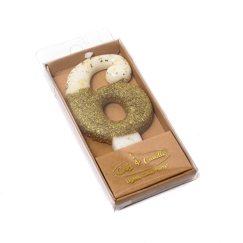 Gold Glitter Dipped Candle - Number 6