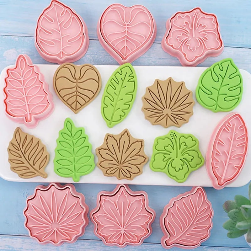 V1 - Assorted Leaves Cookie Cutter and Stamp - 8 Piece Set.