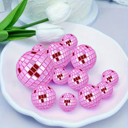 12pc Pink Disco Balls - Assorted Sizes