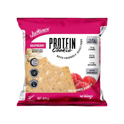 Justine's Keto Raspberry White Choc Protein Cookie - 60g