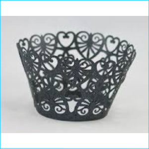 Cup Cake Wrpas 12pk - Black - Heart Design
