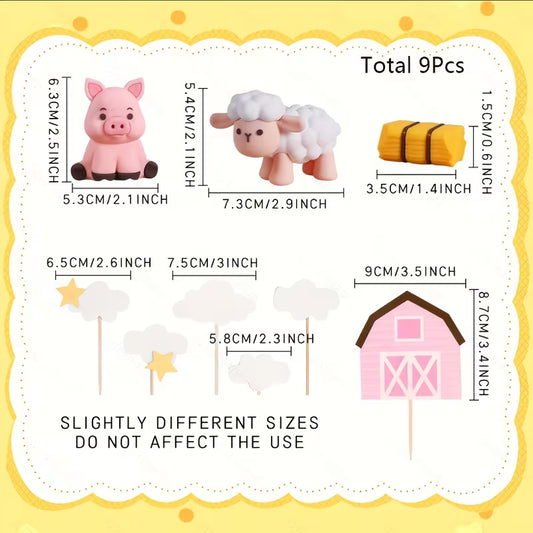 9PC Pink Farm Cake Decorating Kit