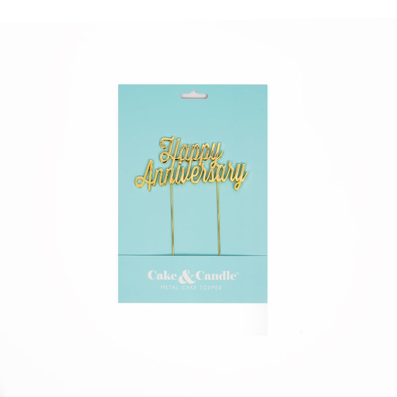 Metal Cake Topper - Happy Anniversary - Gold.