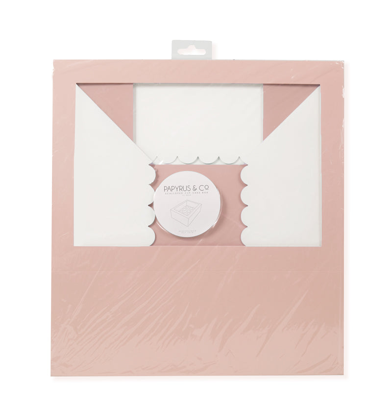 Papyrus - Scalloped Tall 12 Hole Cupcake Box - Pastel Pink