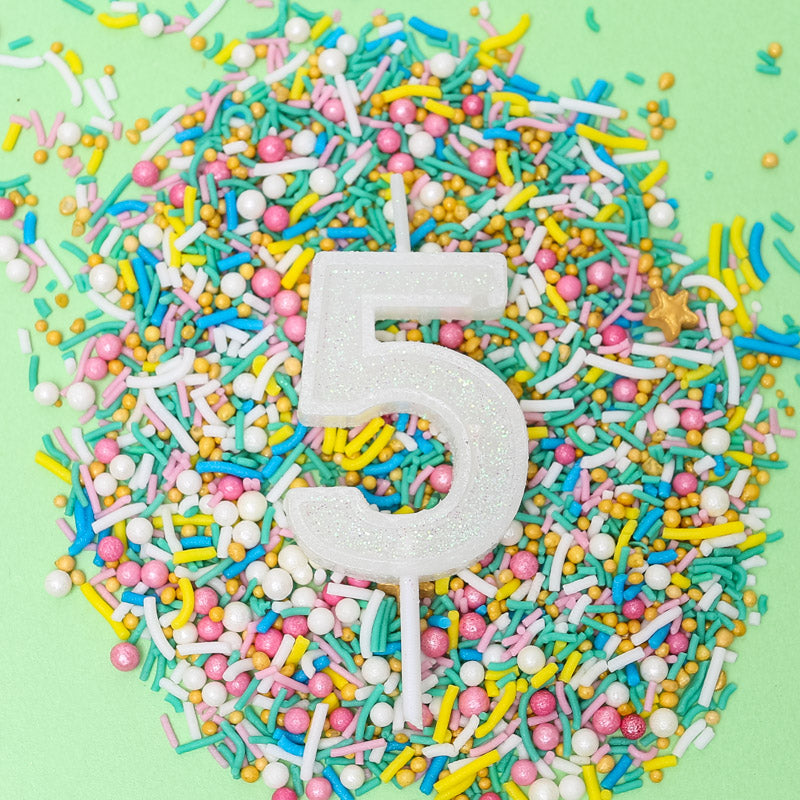 Mini Glitter Candle White - Number 5