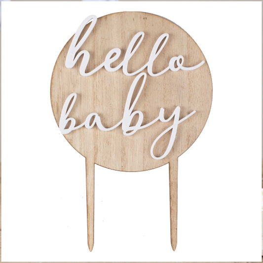 Hello Baby Wood and Acrylic Cake Topper.