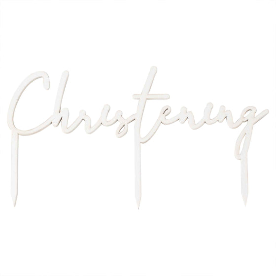 Christening White Wooden Cake Topper.