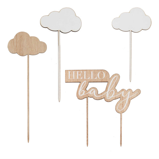 Hello Baby Wooden Cake Topper Set - 4PC.